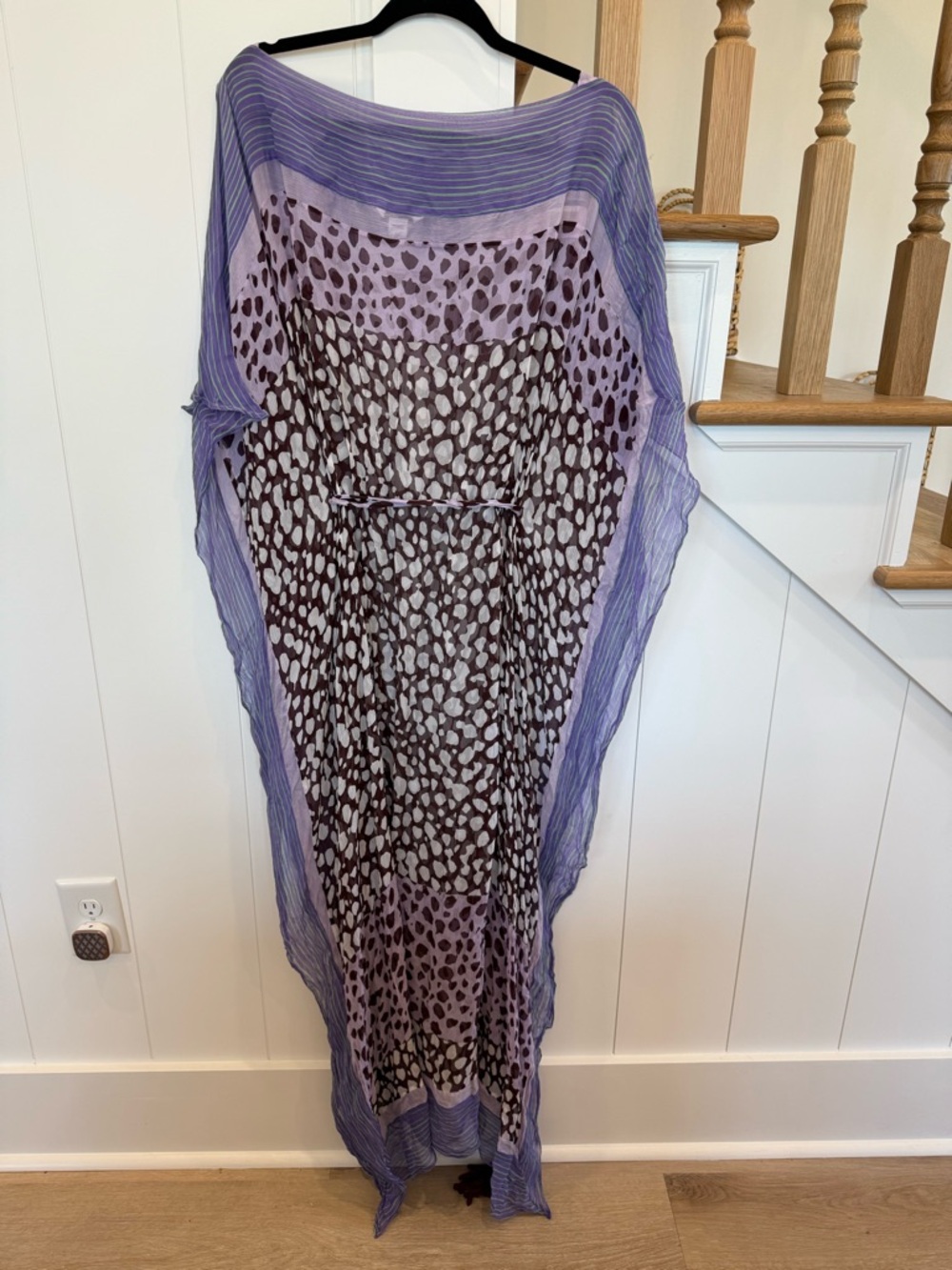 DVF Diane von Furstenberg Aaliyah Silk Maxi Kaftan Dress Purple Leopard M
